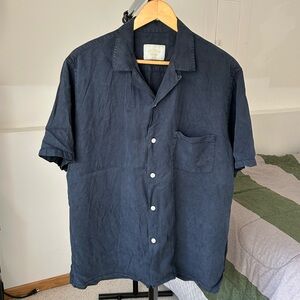 Portuguese Flannel Button Down Short Sleeve Shirt Navy Blue Men’s XL